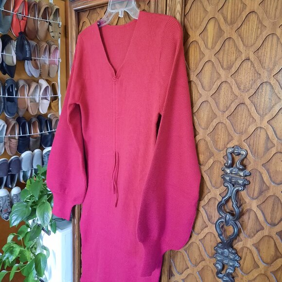 Red V Neck Latern Sleeve Side Slit Maternity Sweater Dress NWT! - Size M - Picture 5 of 15